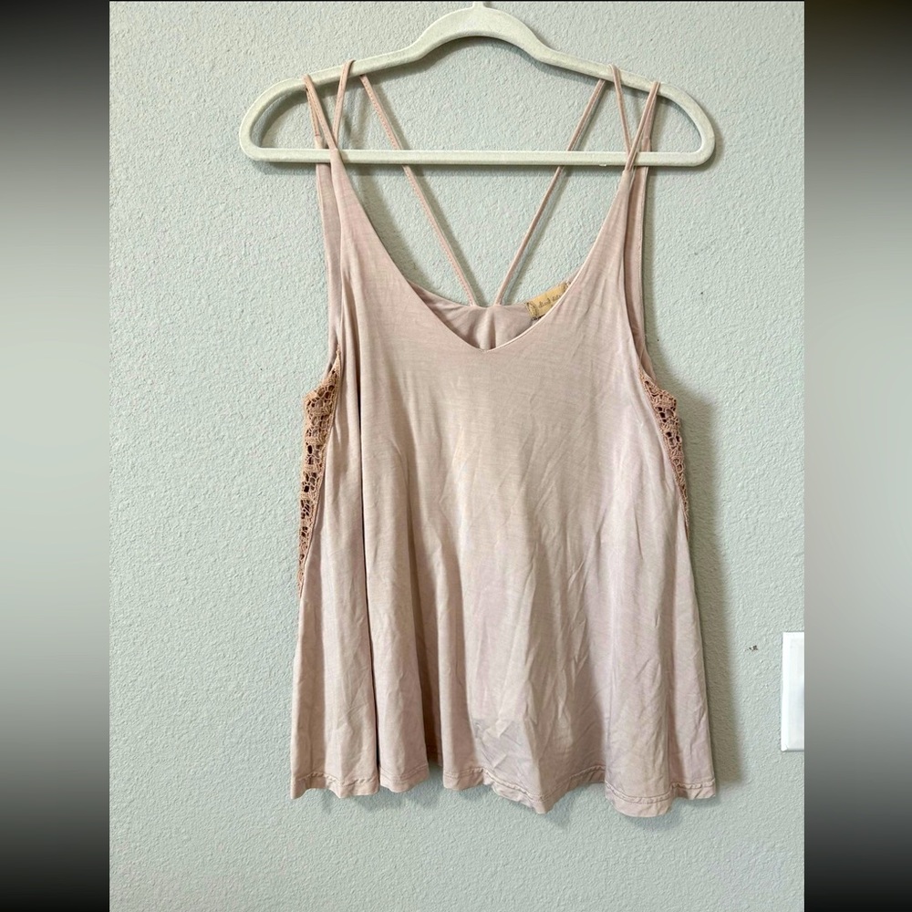 Altar’d State Lined Flowy Tank Top with Lace Detailing Women’s Size Small Taupe